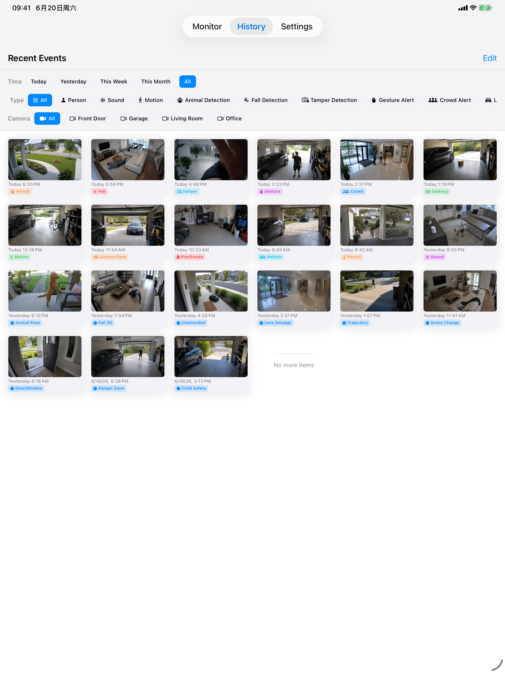 SmartRTSP for iPad — events history