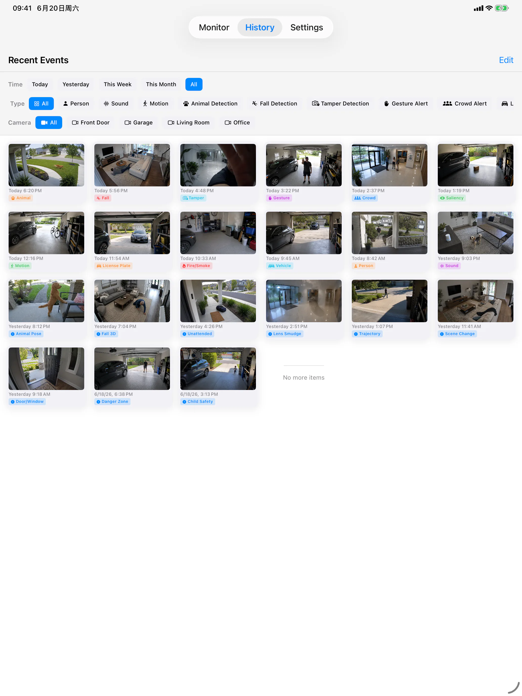 SmartRTSP for iPad — events history