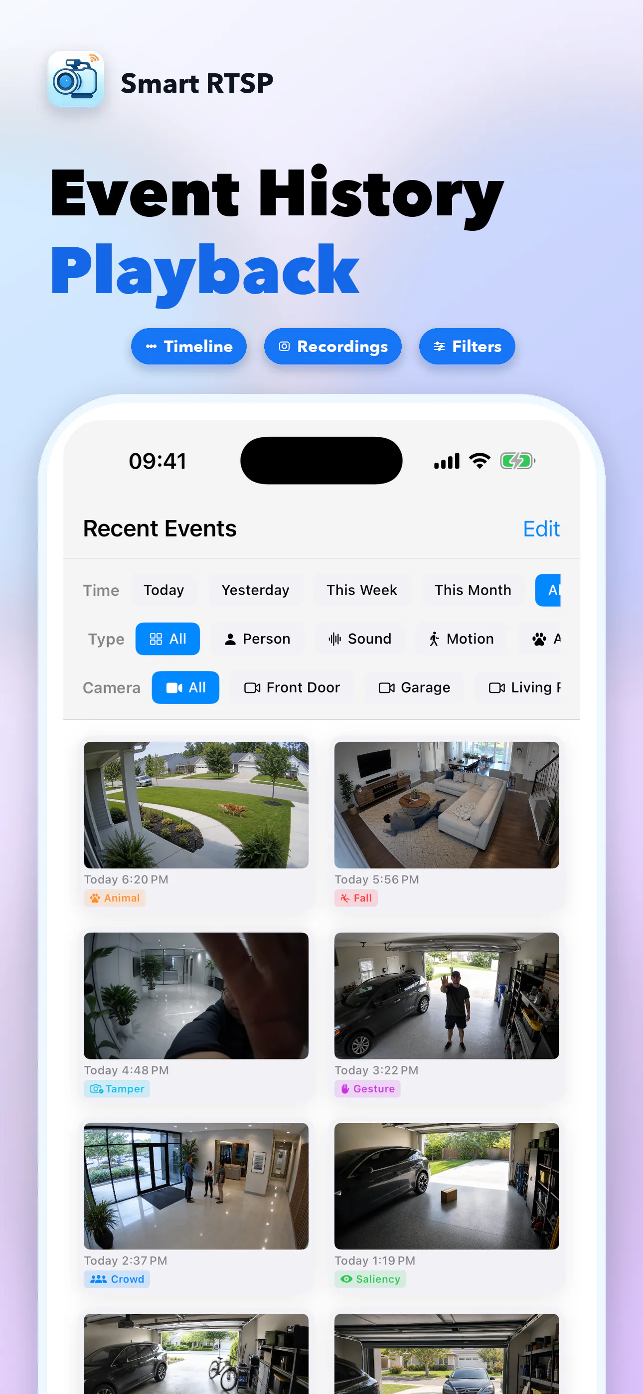 SmartRTSP for iPhone — events history