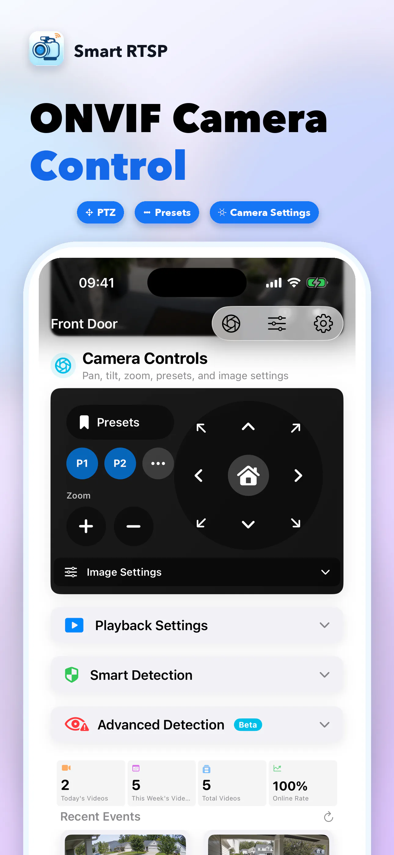 SmartRTSP for iPhone — ONVIF controls