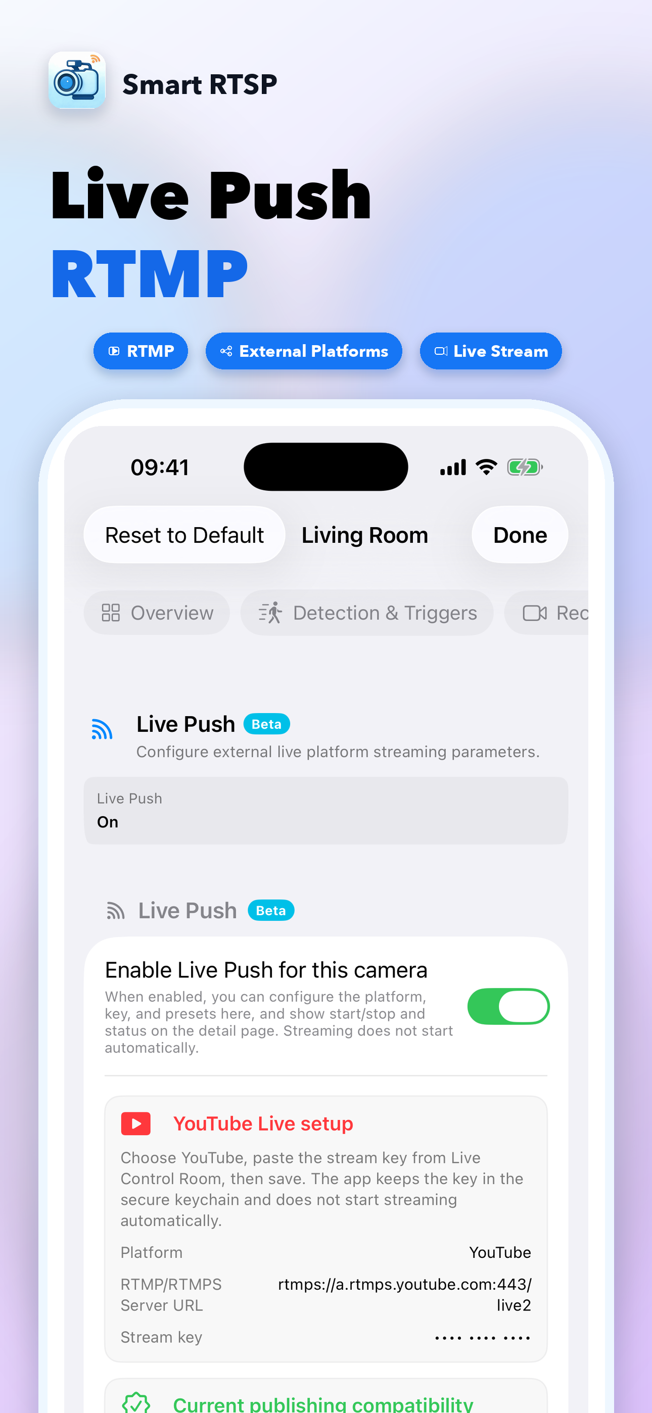 SmartRTSP Live Push destination settings