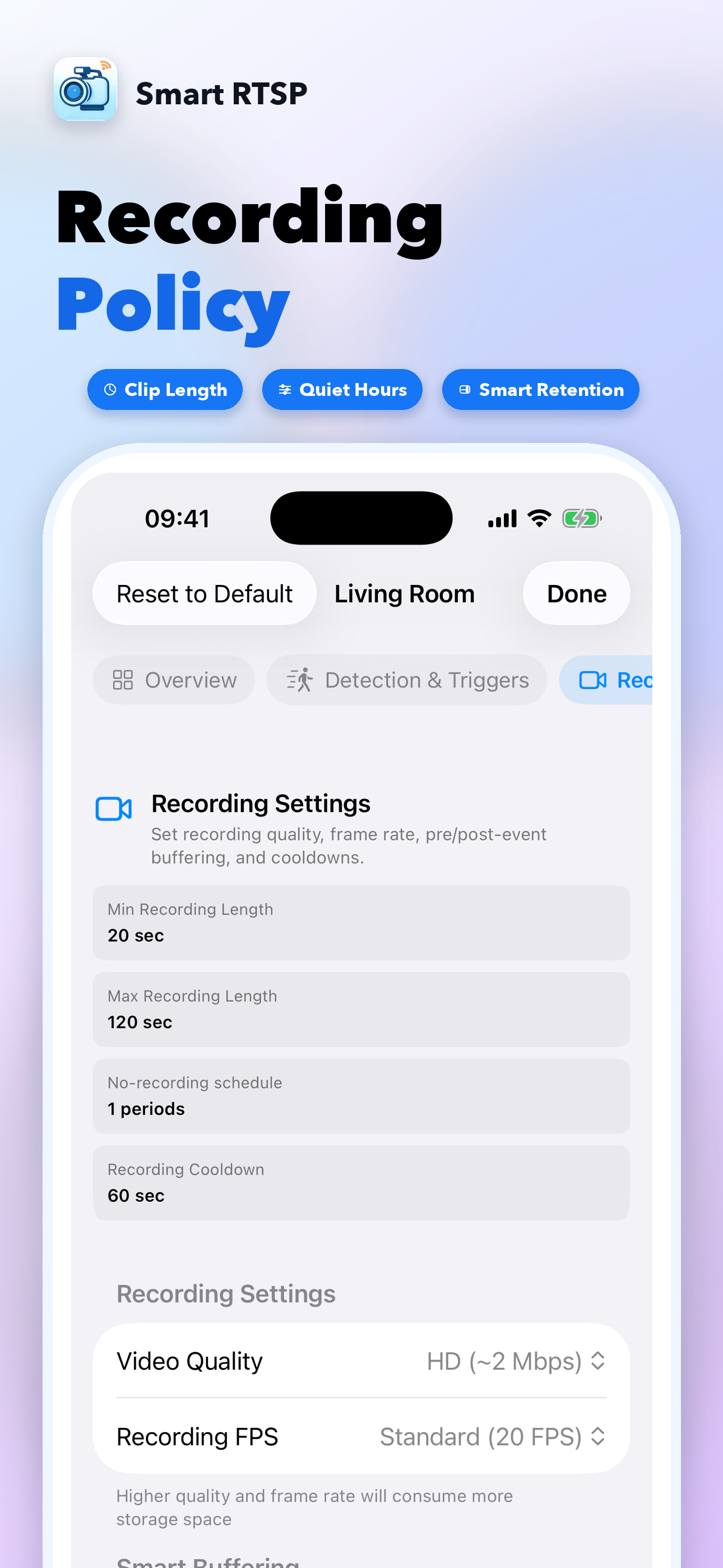 SmartRTSP recording policy settings