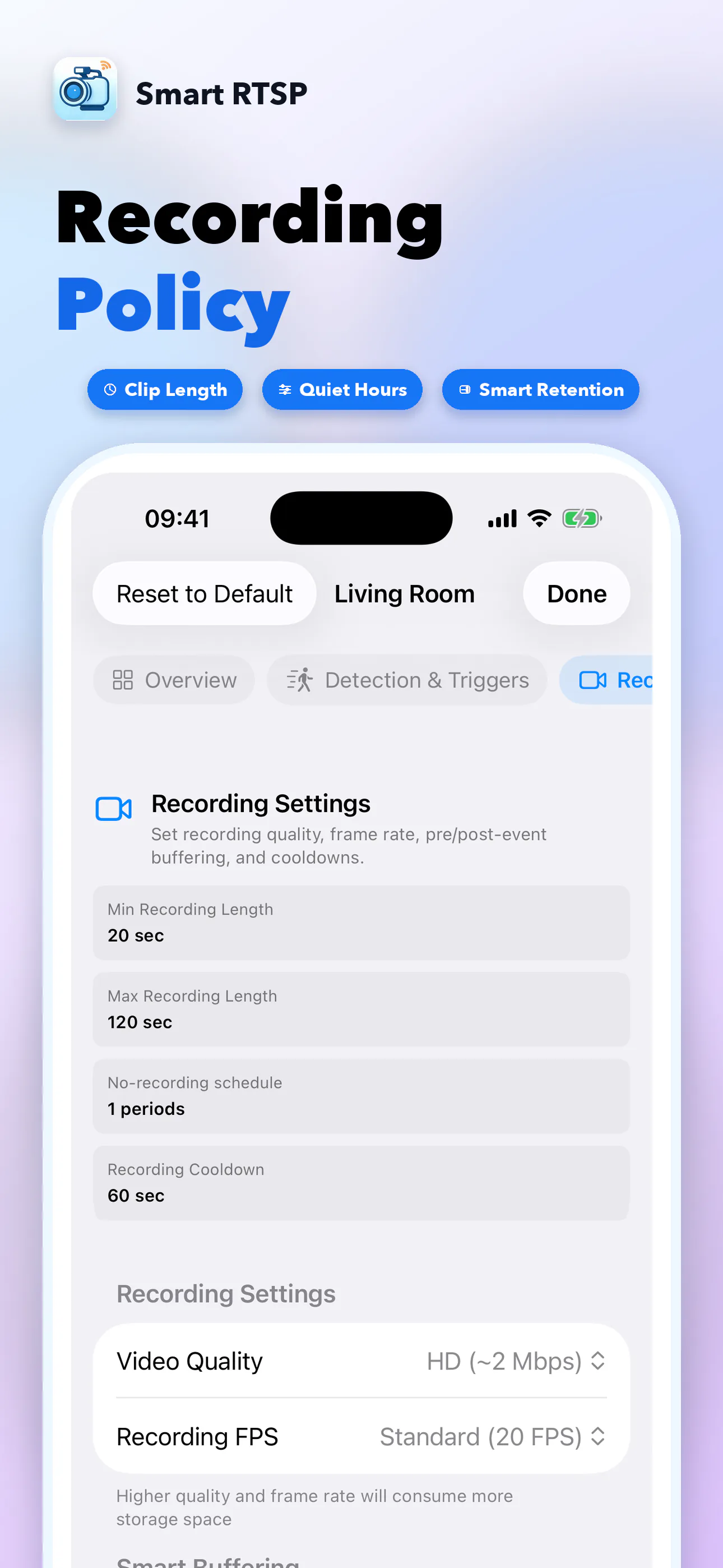 SmartRTSP for iPhone — recording policy