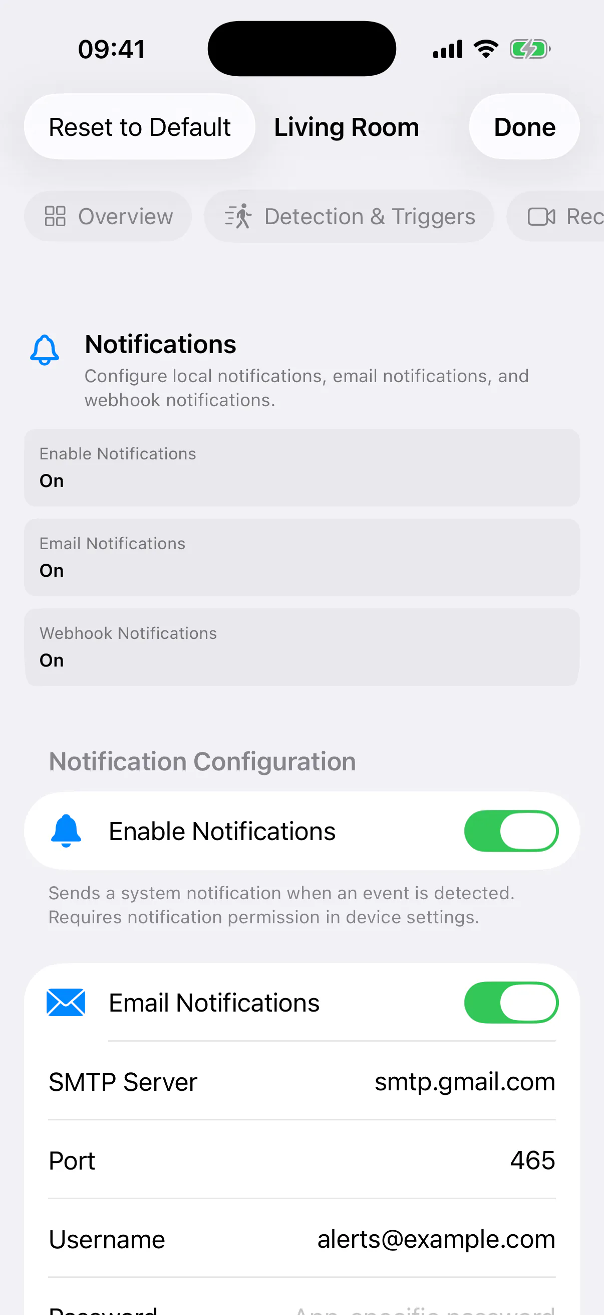 SmartRTSP push notification settings