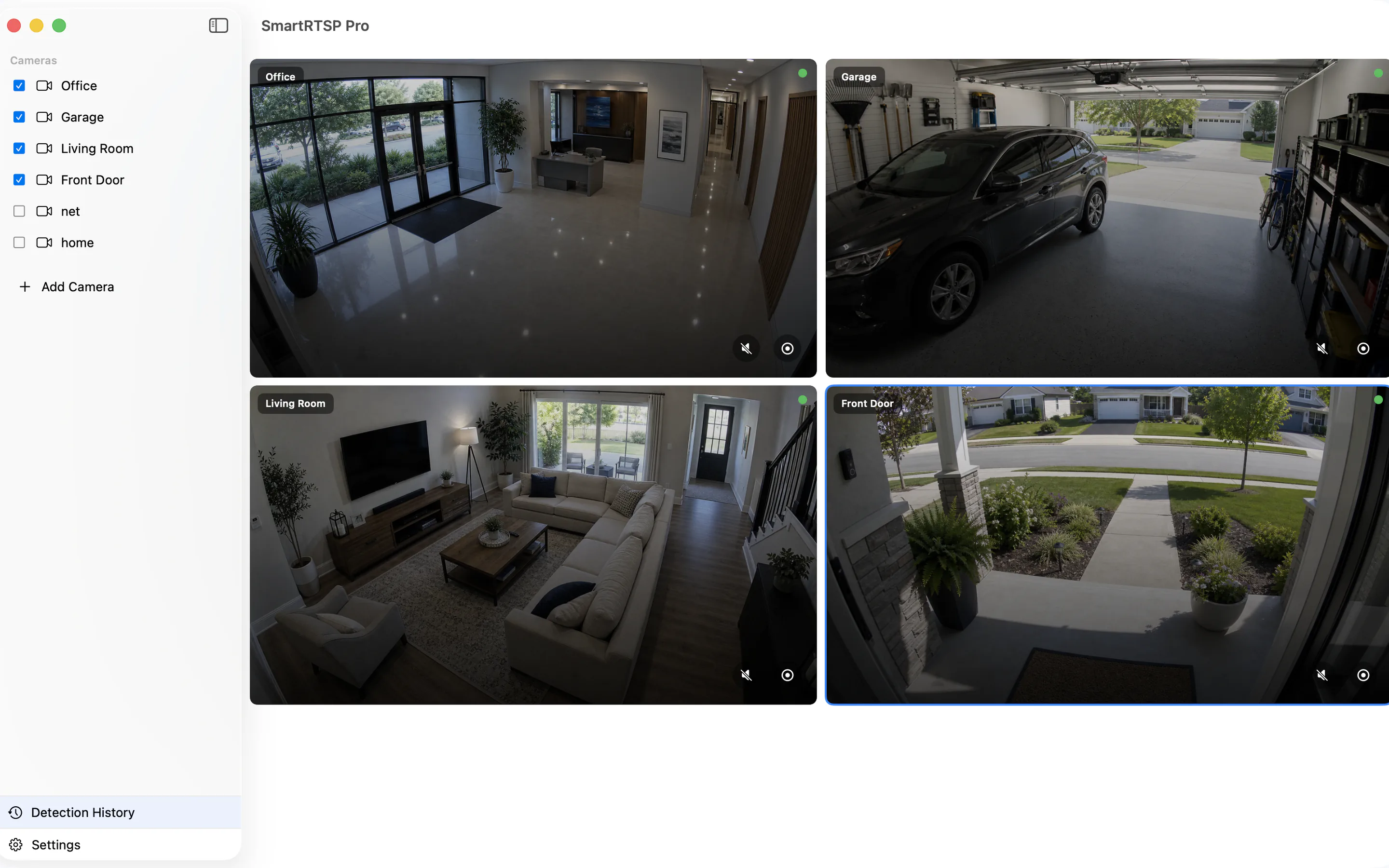 SmartRTSP for macOS — multi-camera dashboard