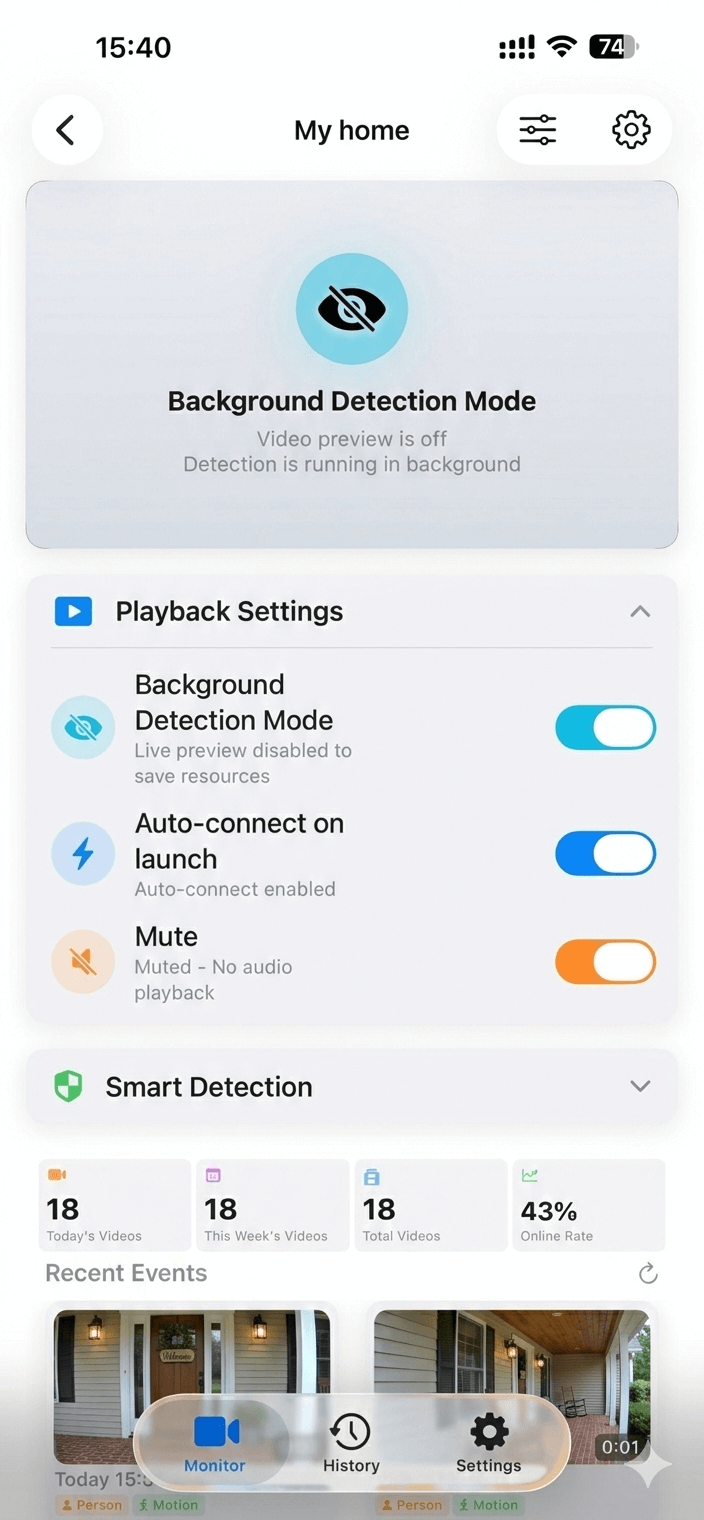 SmartRTSP for iPhone — camera monitoring view