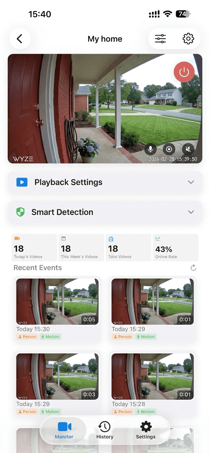 SmartRTSP for iPhone — event history